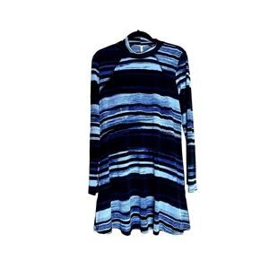 BCBG dress blue/black stripe mock neck long sleeves knee length NEW